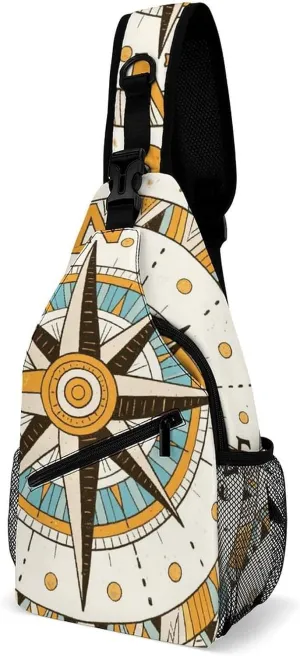 Men & Women Travel Backpack Camping Outdoor Bag, Vintage Compass Art Sling Bag Daypack for Travel Hiking - Compact Tote Bags Backpack