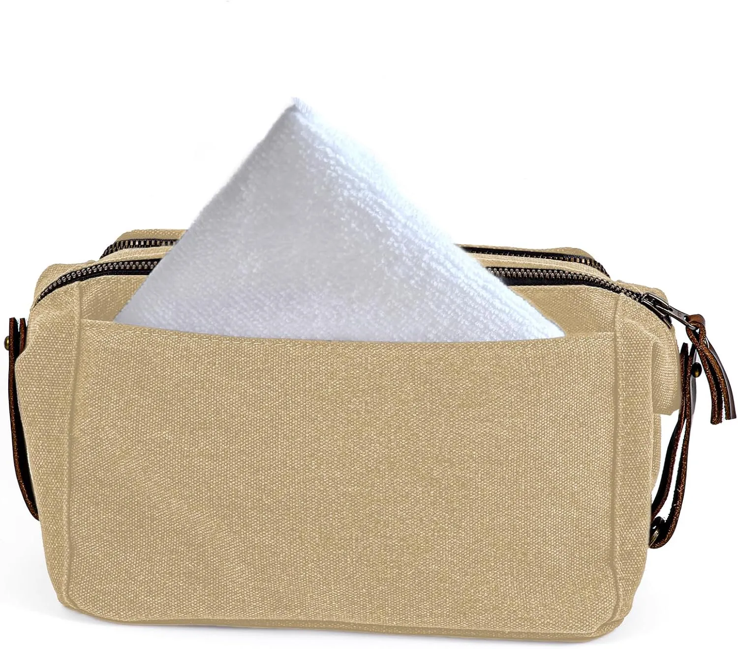 Mens Canvas Toiletry Bags for Women Travel Toiletry Bag Dopp Kit with Genuine Leather Trim and YKK Zipper