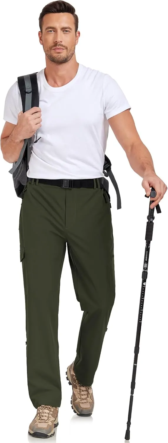 Men's Hiking Cargo Pants Lightweight Tactical Pants Waterproof Travel Work Outdoor Pants with Belt Multi Pockets