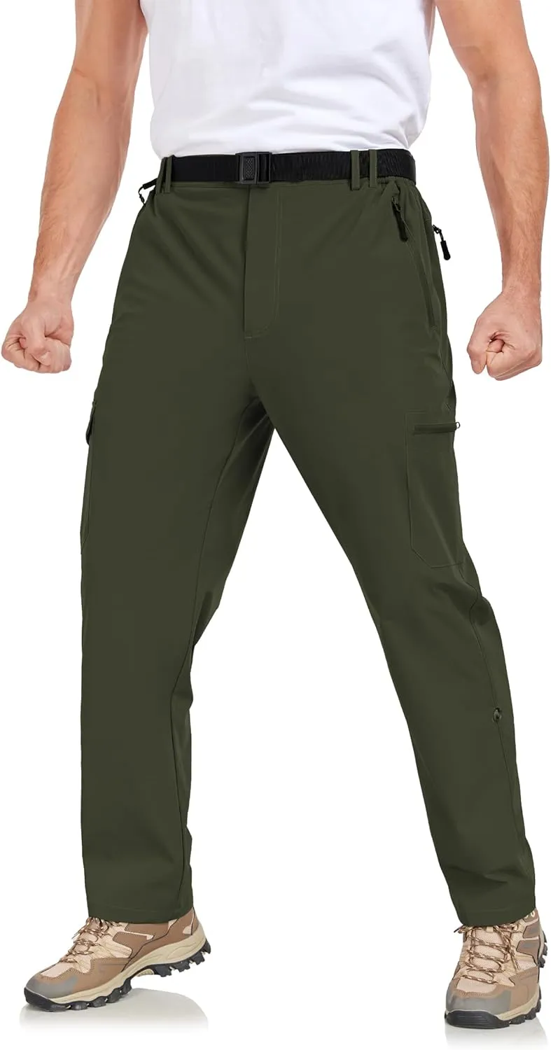 Men's Hiking Cargo Pants Lightweight Tactical Pants Waterproof Travel Work Outdoor Pants with Belt Multi Pockets