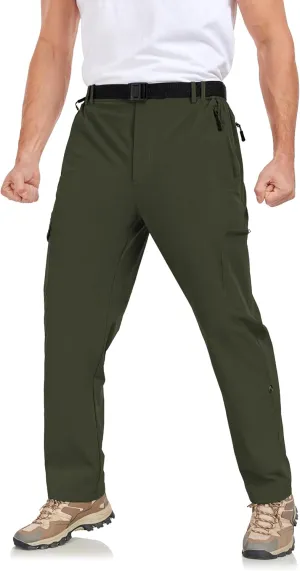 Men's Hiking Cargo Pants Lightweight Tactical Pants Waterproof Travel Work Outdoor Pants with Belt Multi Pockets
