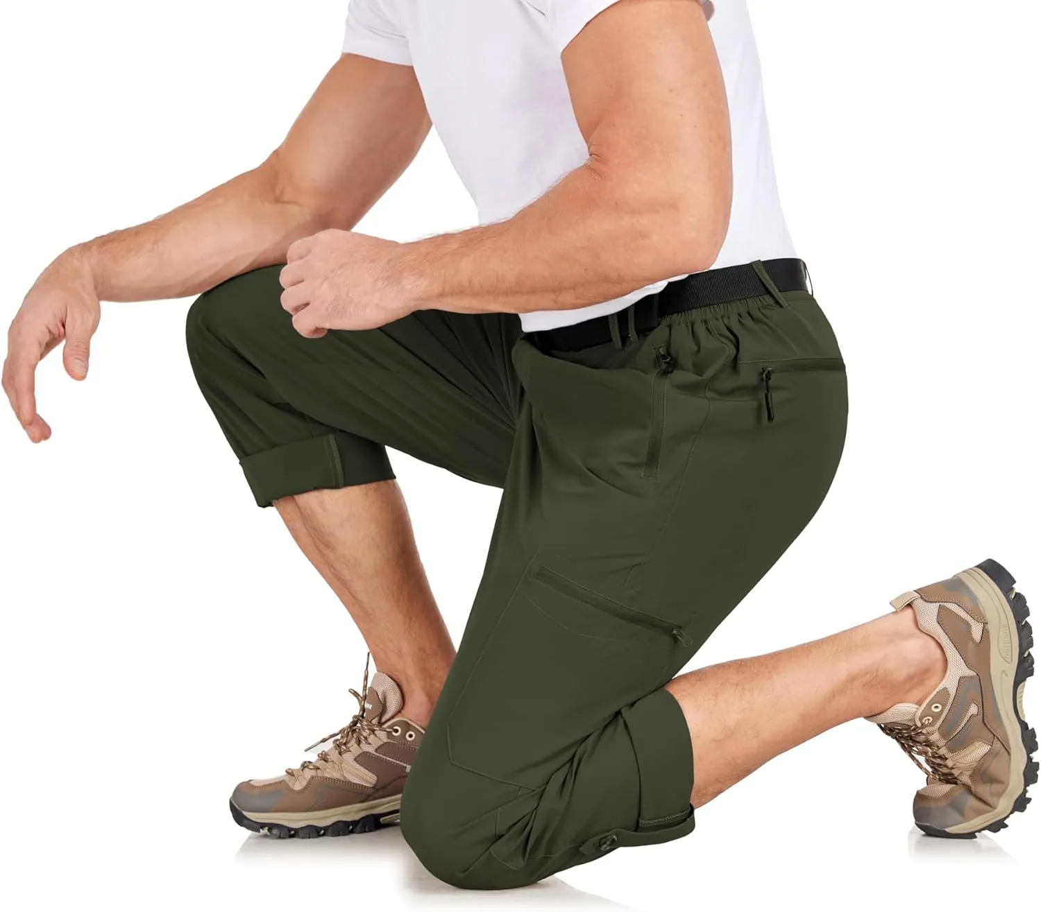 Men's Hiking Cargo Pants Lightweight Tactical Pants Waterproof Travel Work Outdoor Pants with Belt Multi Pockets