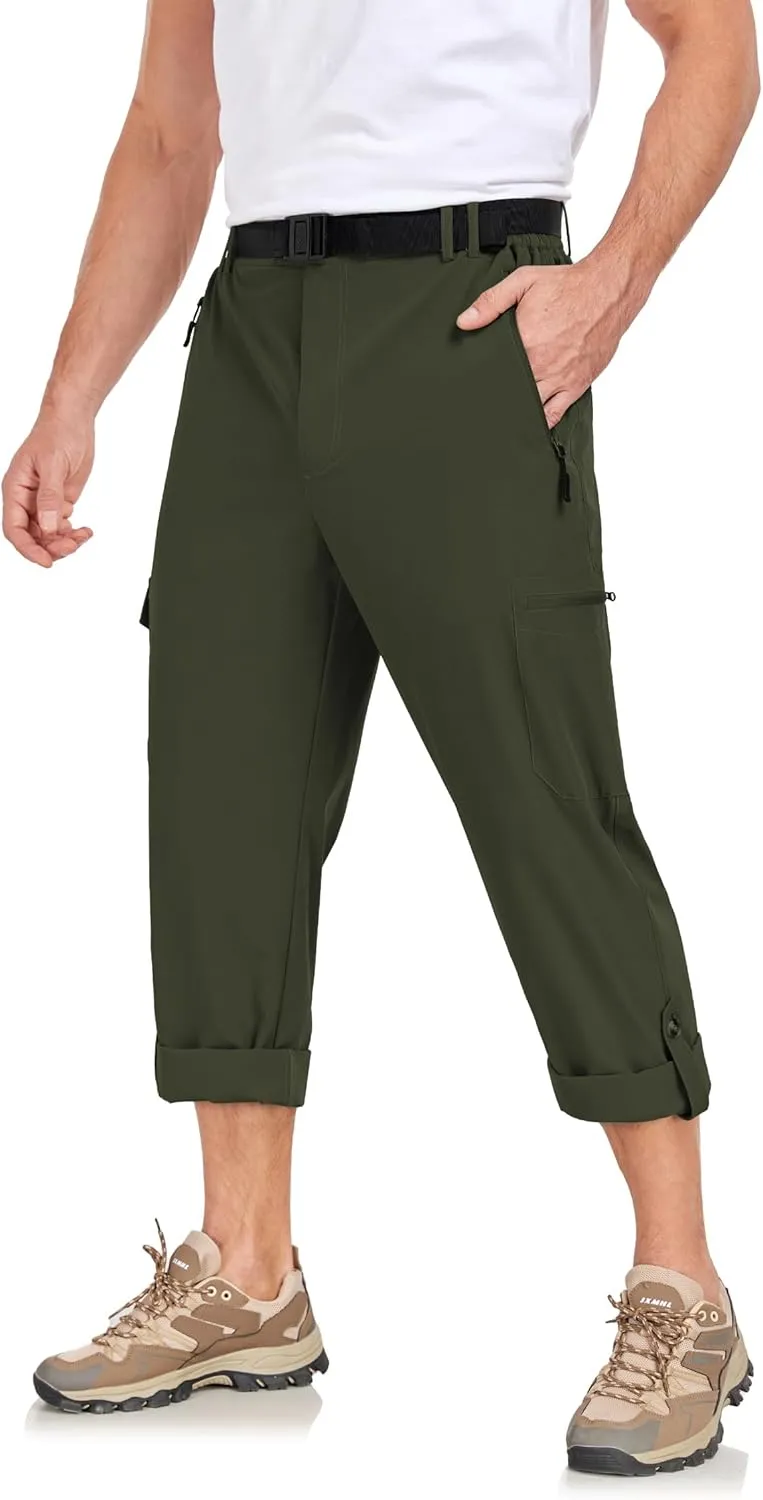 Men's Hiking Cargo Pants Lightweight Tactical Pants Waterproof Travel Work Outdoor Pants with Belt Multi Pockets