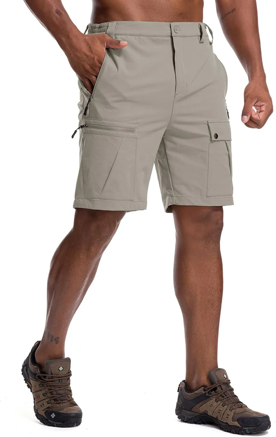 Men's Hiking Cargo Shorts 8" Lightweight Outdoor Work Shorts for Men Travel Golf Tactical Casual with 5 Zipper Pockets