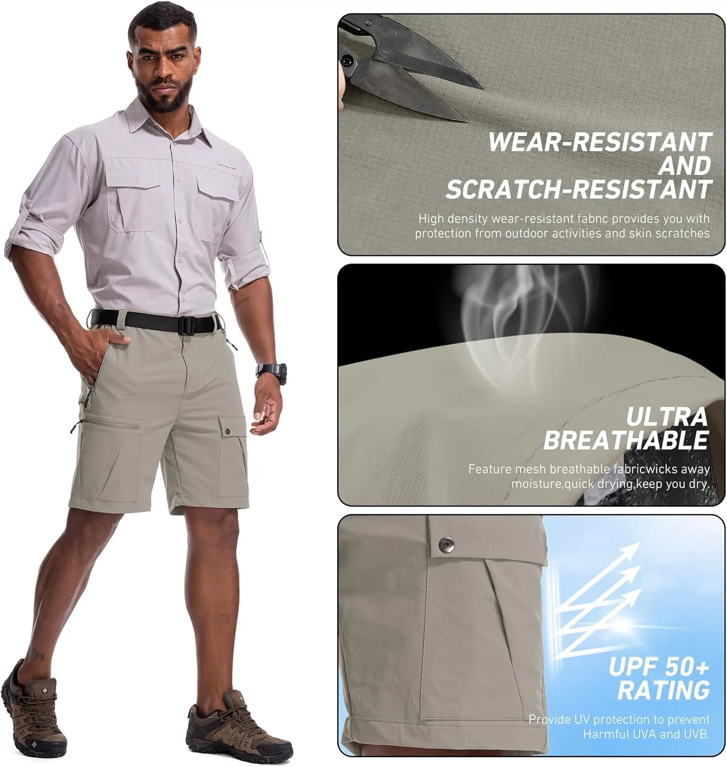 Men's Hiking Cargo Shorts 8" Lightweight Outdoor Work Shorts for Men Travel Golf Tactical Casual with 5 Zipper Pockets