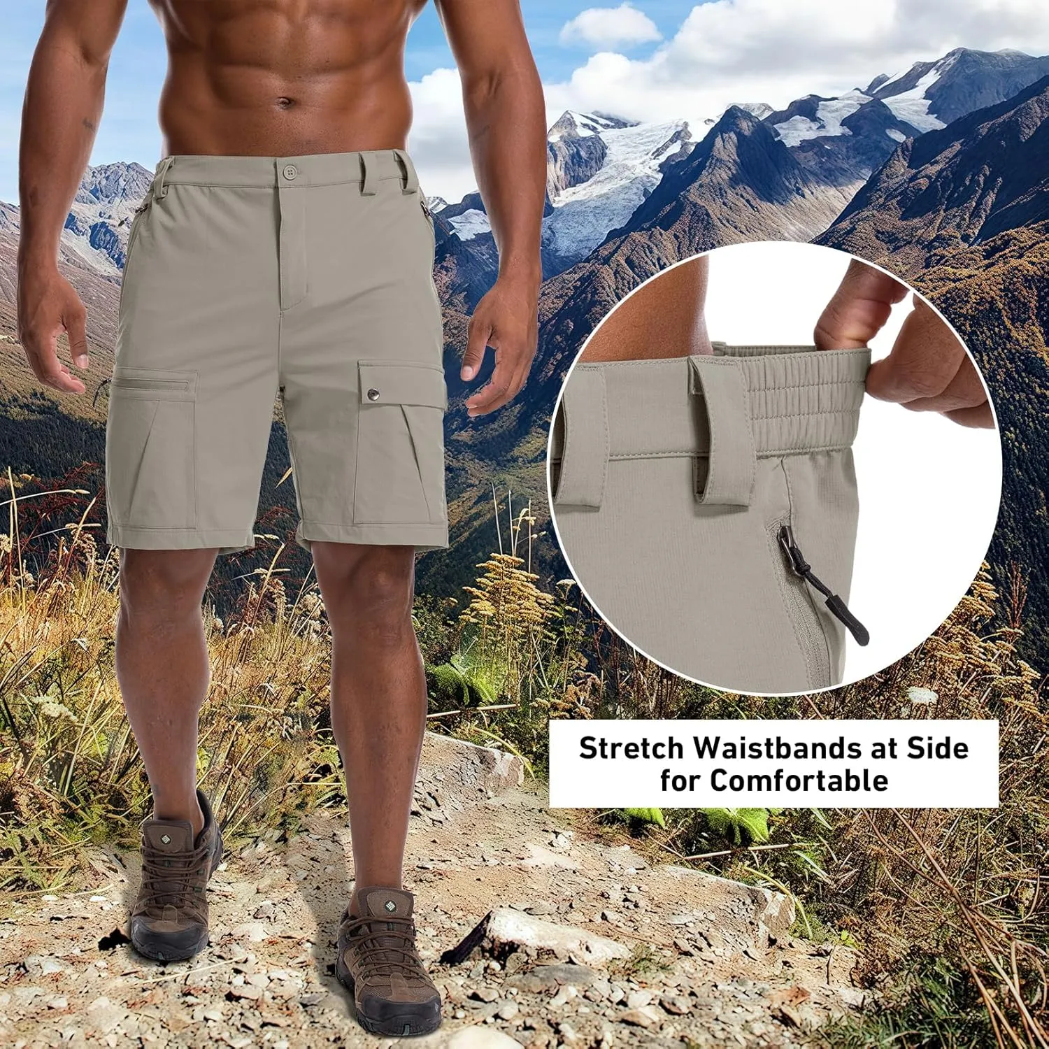 Men's Hiking Cargo Shorts 8" Lightweight Outdoor Work Shorts for Men Travel Golf Tactical Casual with 5 Zipper Pockets