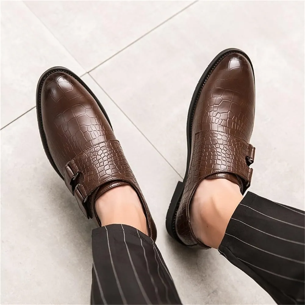 Mens Platform Black Genuine Leather Dress Shoes Buckle Formal Office Wedding Classic Business