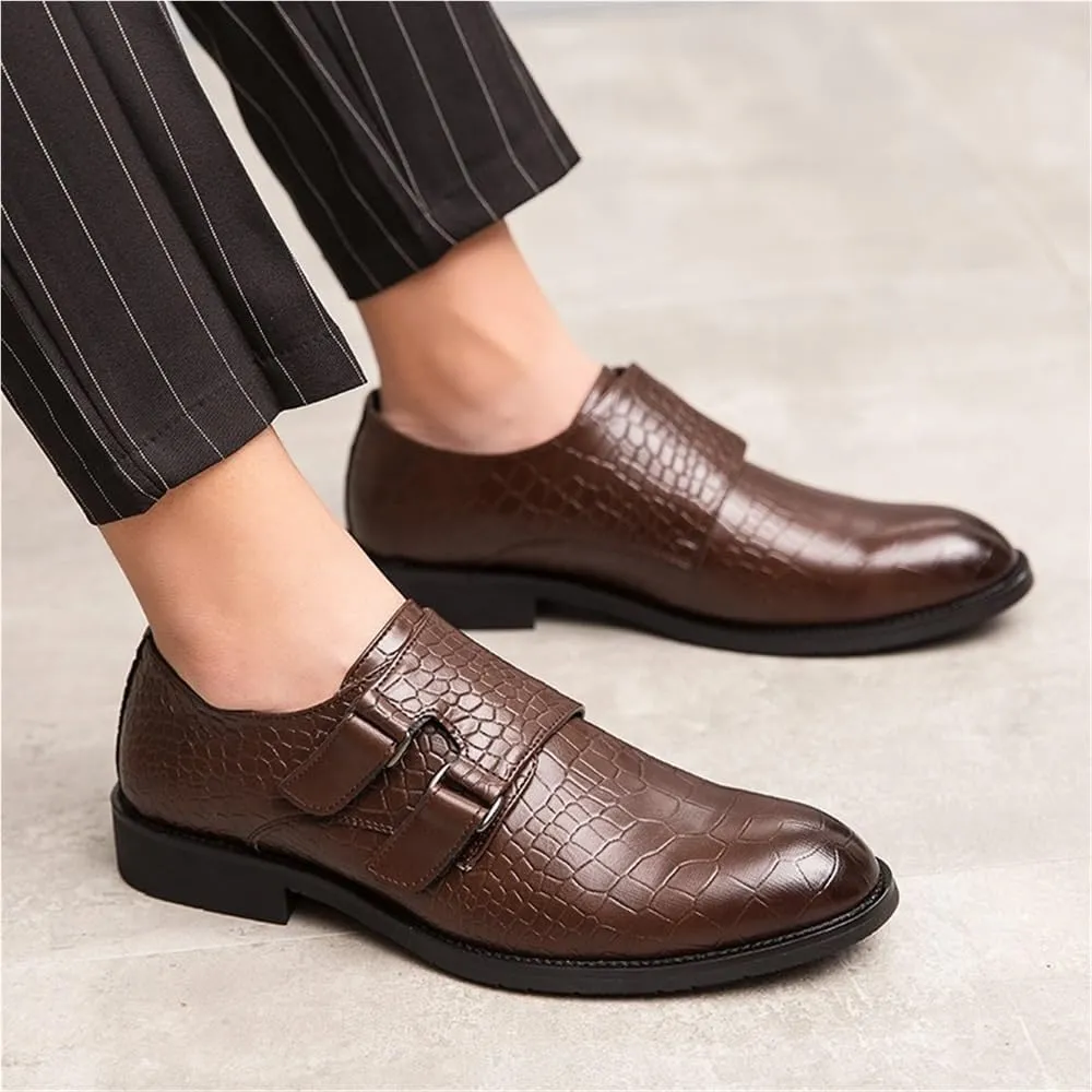 Mens Platform Black Genuine Leather Dress Shoes Buckle Formal Office Wedding Classic Business
