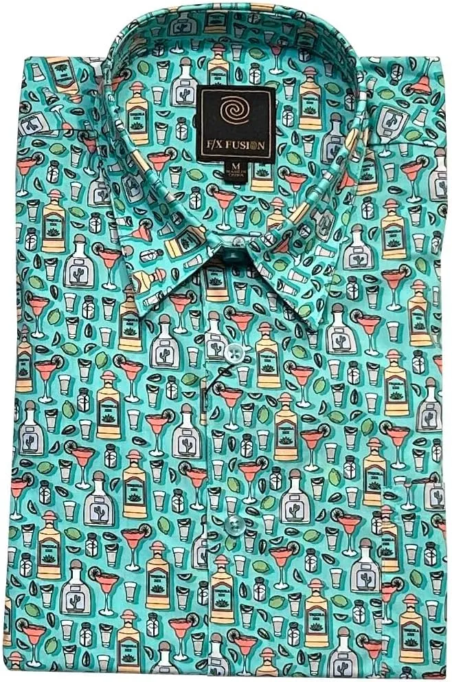 Men's Poplin Sateen 'Tequila Evening' Print Short Sleeve Sport Shirt