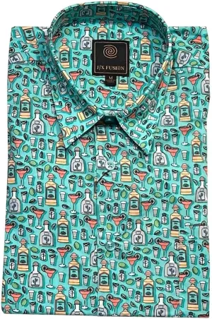 Men's Poplin Sateen 'Tequila Evening' Print Short Sleeve Sport Shirt