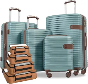 Merax Hardshell Luggage Sets 4 piece Lightweight Suitcases With Wheels TSA Lock Expandable (only 24”/28”) ABS Large Luggage Set(Blue)