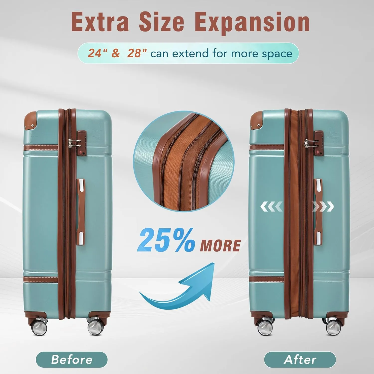 Merax Luggage 4Pc Hardshell Suitcase Travel with TSA Lock, Light Blue, 4-Piece Set