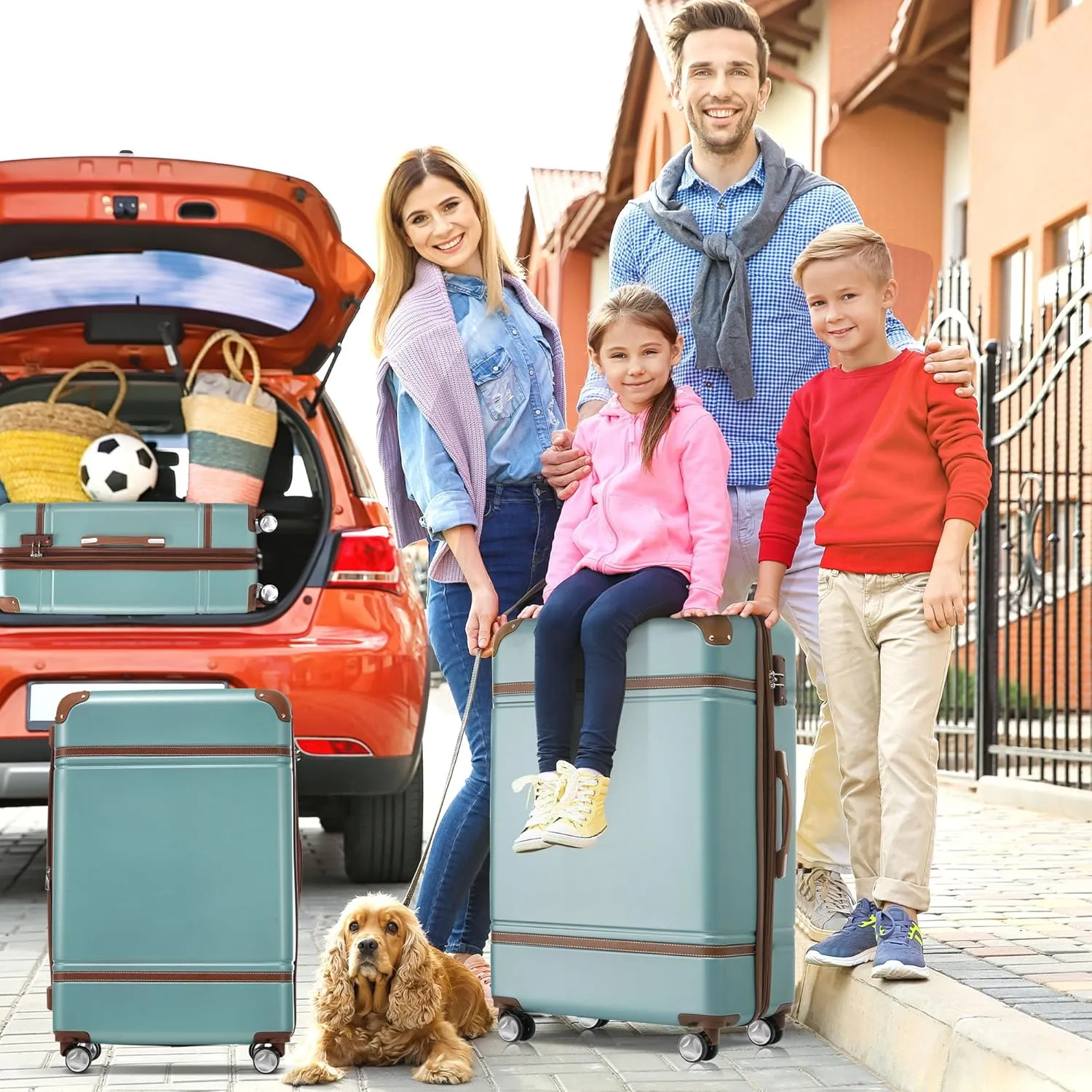Merax Luggage 4Pc Hardshell Suitcase Travel with TSA Lock, Light Blue, 4-Piece Set