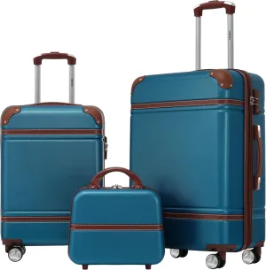Merax Luggage Set, 2 Piece Luggage with Cosmetic Case, Vintage Hardcase Suitcase with Wheels, Expandable Luggage Airline Approved(Blue,20" 24")