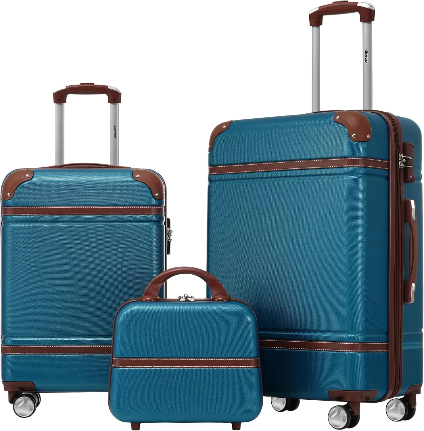 Merax Luggage Set, 2 Piece Luggage with Cosmetic Case, Vintage Hardcase Suitcase with Wheels, Expandable Luggage Airline Approved(Blue,20" 24")