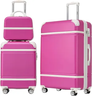 Merax Luggage Set, 2 Piece Luggage with Cosmetic Case, Vintage Hardcase Suitcase with Wheels, Expandable Luggage Airline Approved(Pink,20" 24")