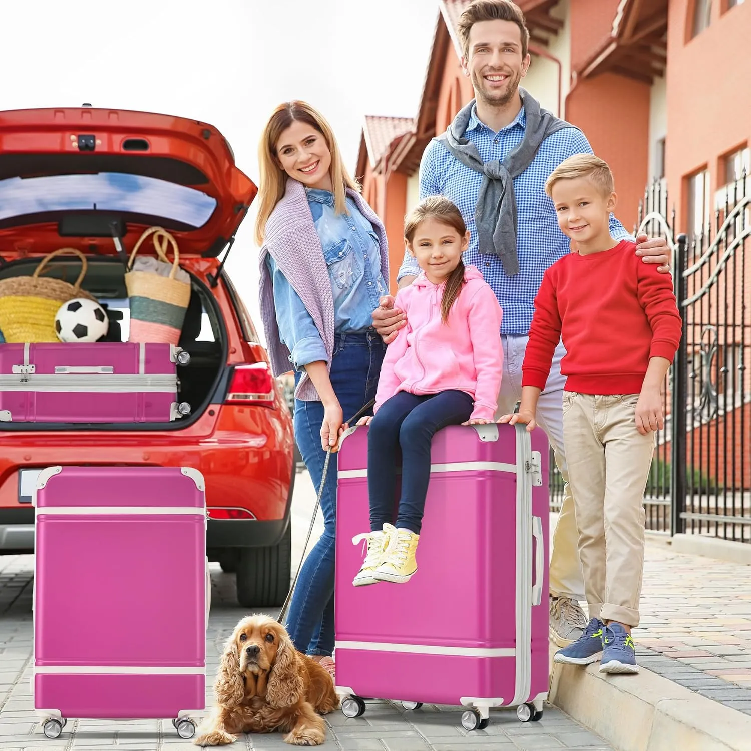 Merax Luggage Set, 2 Piece Luggage with Cosmetic Case, Vintage Hardcase Suitcase with Wheels, Expandable Luggage Airline Approved(Pink,20" 24")