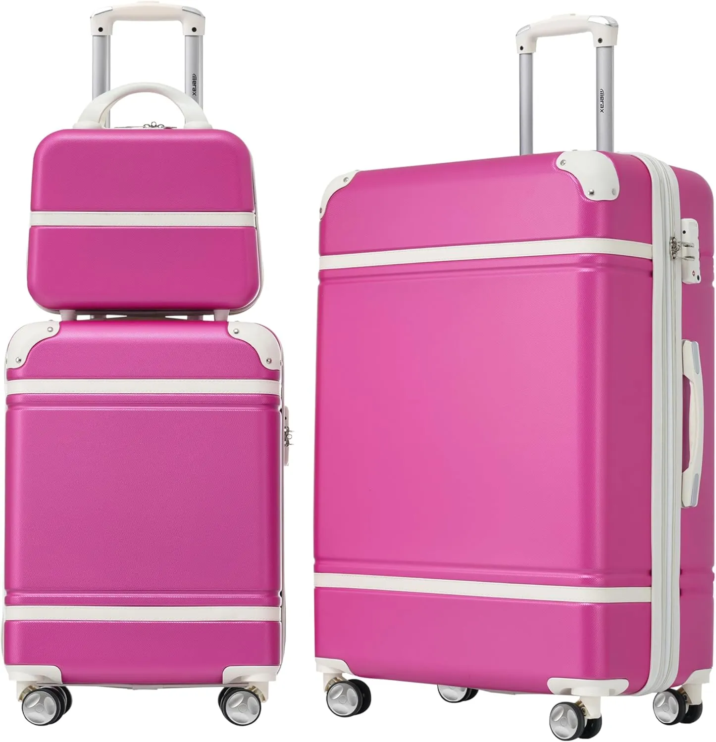 Merax Luggage Set, 2 Piece Luggage with Cosmetic Case, Vintage Hardcase Suitcase with Wheels, Expandable Luggage Airline Approved(Pink,20" 24")