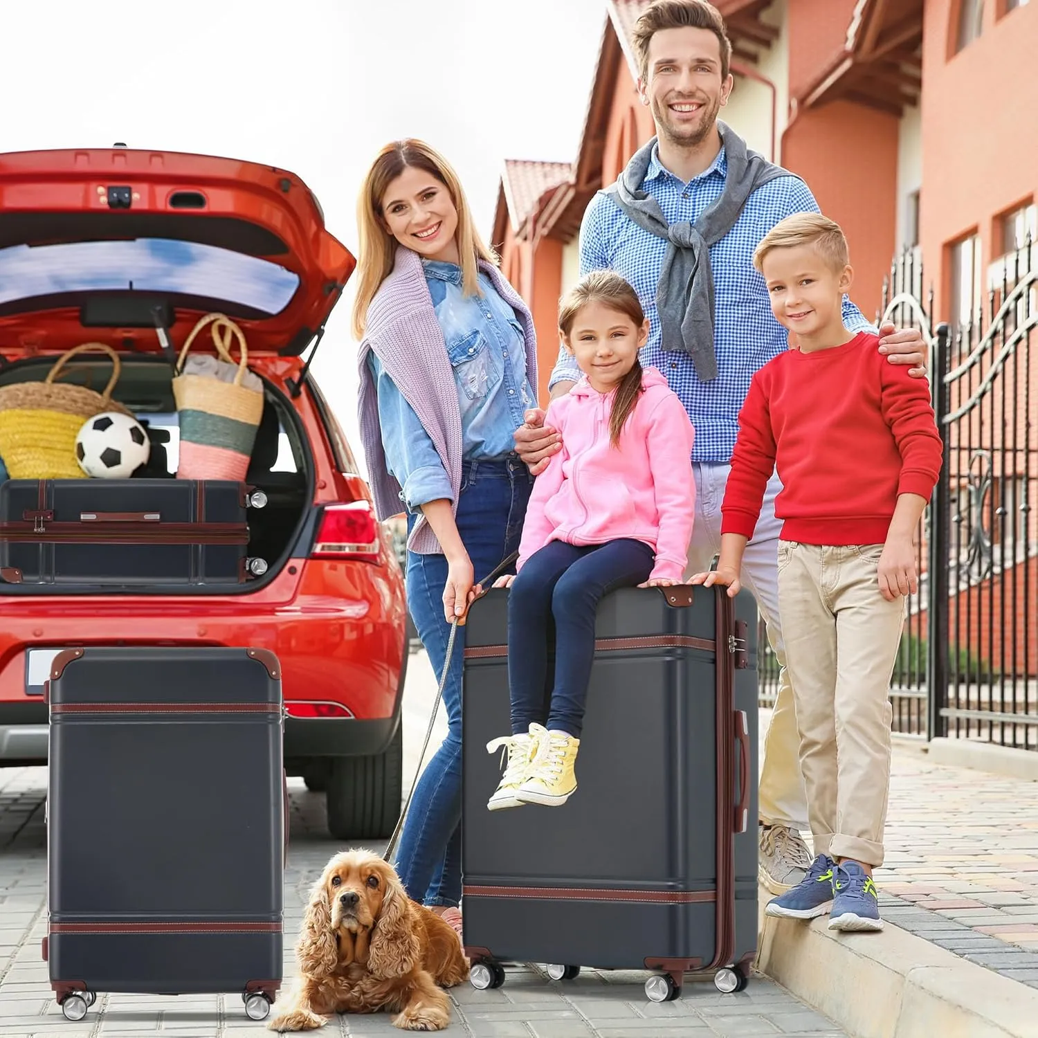 Merax Luggage Set, 3 Piece Luggage with Cosmetic Case, Vintage Hardcase Suitcase with Wheels, Expandable Luggage Airline Approved(Black,20" 24" 28")