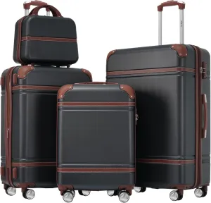 Merax Luggage Set, 3 Piece Luggage with Cosmetic Case, Vintage Hardcase Suitcase with Wheels, Expandable Luggage Airline Approved(Black,20" 24" 28")