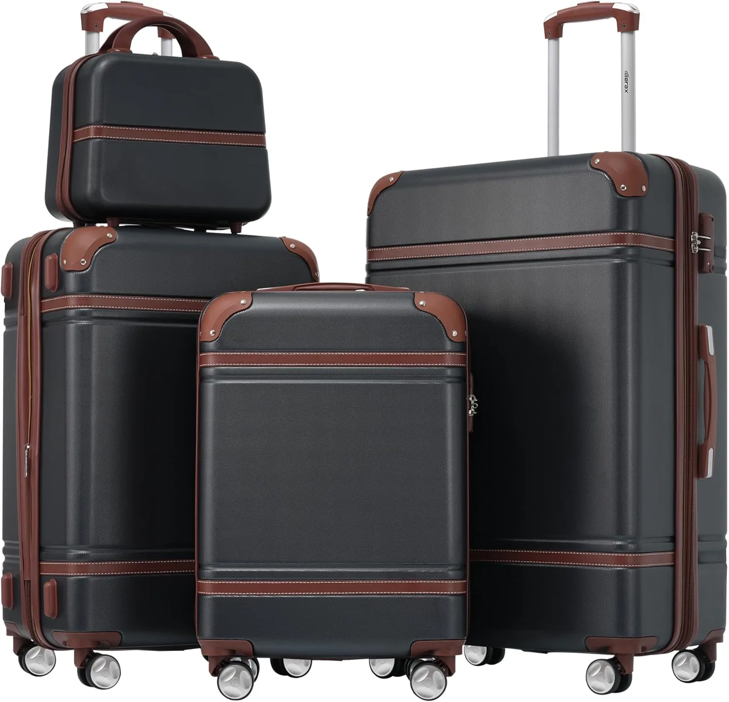 Merax Luggage Set, 3 Piece Luggage with Cosmetic Case, Vintage Hardcase Suitcase with Wheels, Expandable Luggage Airline Approved(Black,20" 24" 28")