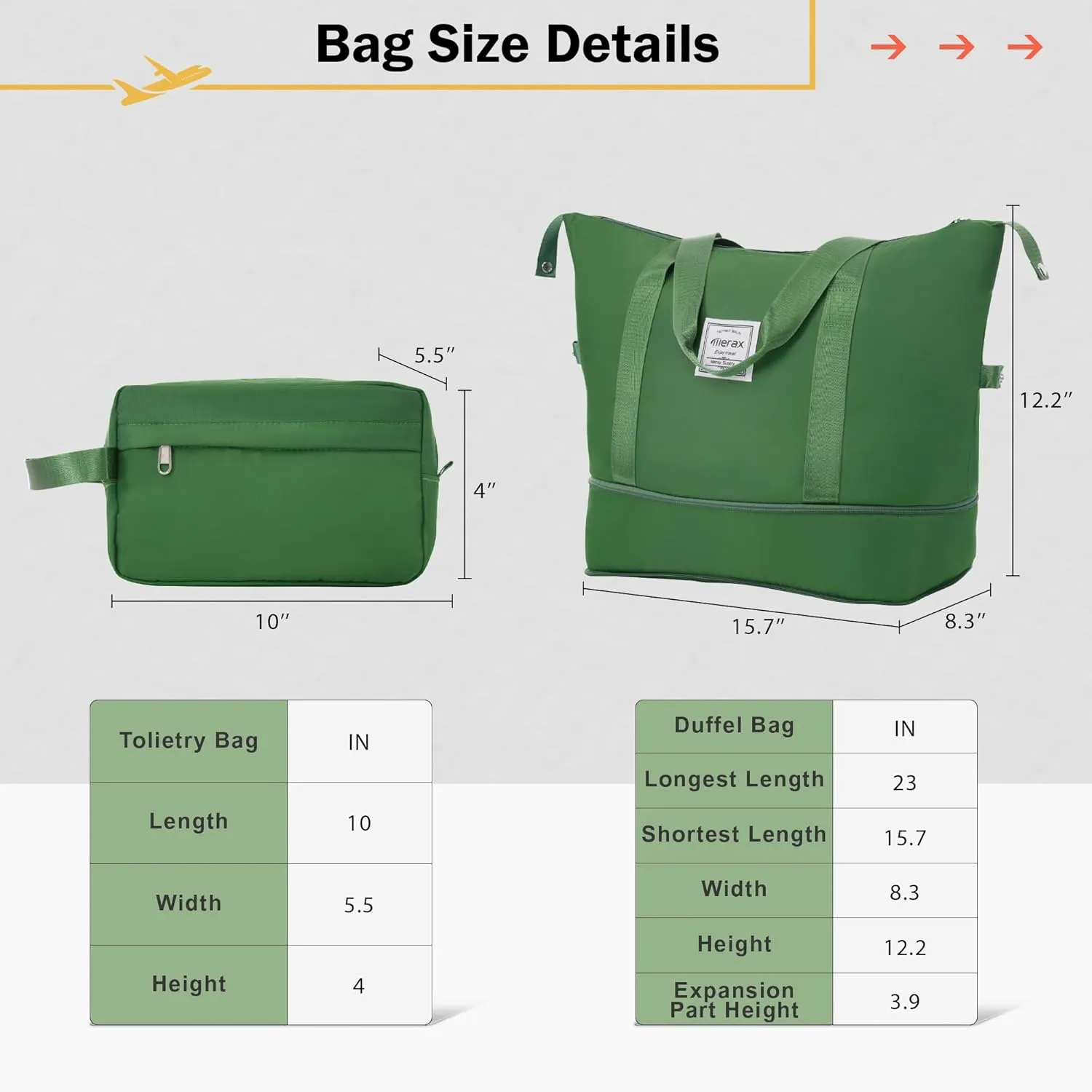 Merax Luggage Sets 2 Piece Suitcase Set, Hardshell 20 IN & 24 IN Suitcase Set with Duffel Bag, Travel Suitcases with Spinner Wheels and TSA Lock(Green)