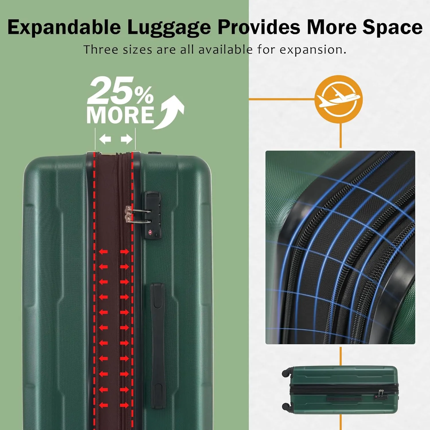 Merax Luggage Sets 2 Piece Suitcase Set, Hardshell 20 IN & 24 IN Suitcase Set with Duffel Bag, Travel Suitcases with Spinner Wheels and TSA Lock(Green)