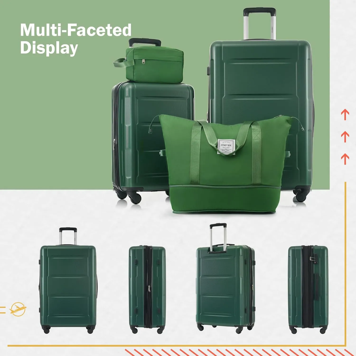 Merax Luggage Sets 2 Piece Suitcase Set, Hardshell 20 IN & 24 IN Suitcase Set with Duffel Bag, Travel Suitcases with Spinner Wheels and TSA Lock(Green)