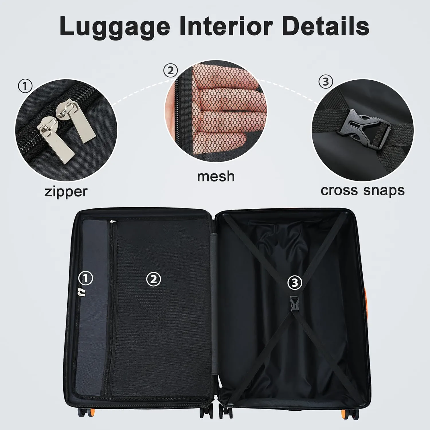 Merax Luggage Sets, Contrast Color 3 Piece 20"  24"  28" Luggage Set Hardside Spinner Suitcase with TSA Lock, Black