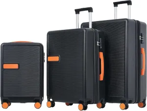 Merax Luggage Sets, Contrast Color 3 Piece 20"  24"  28" Luggage Set Hardside Spinner Suitcase with TSA Lock, Black