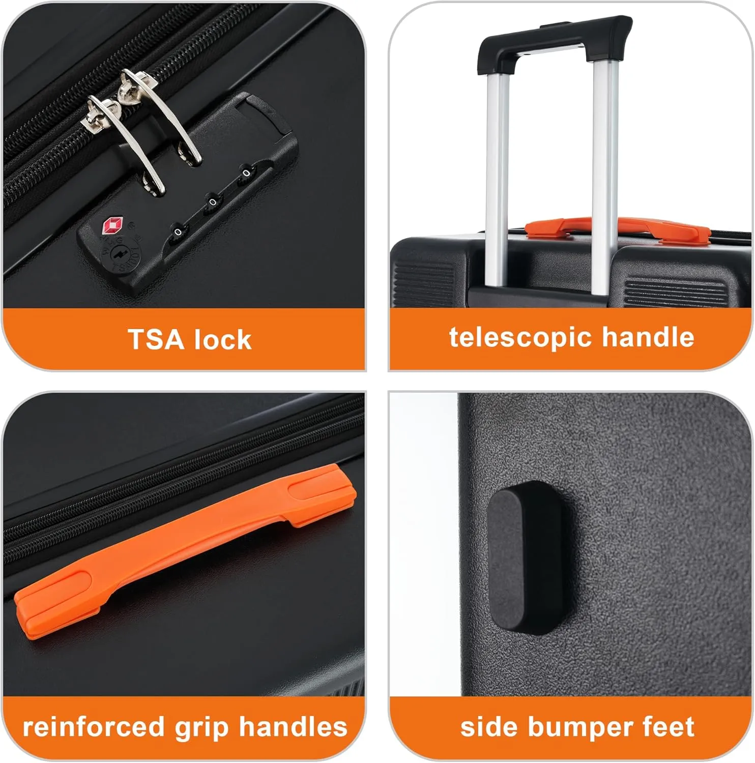 Merax Luggage Sets, Contrast Color 3 Piece 20"  24"  28" Luggage Set Hardside Spinner Suitcase with TSA Lock, Black