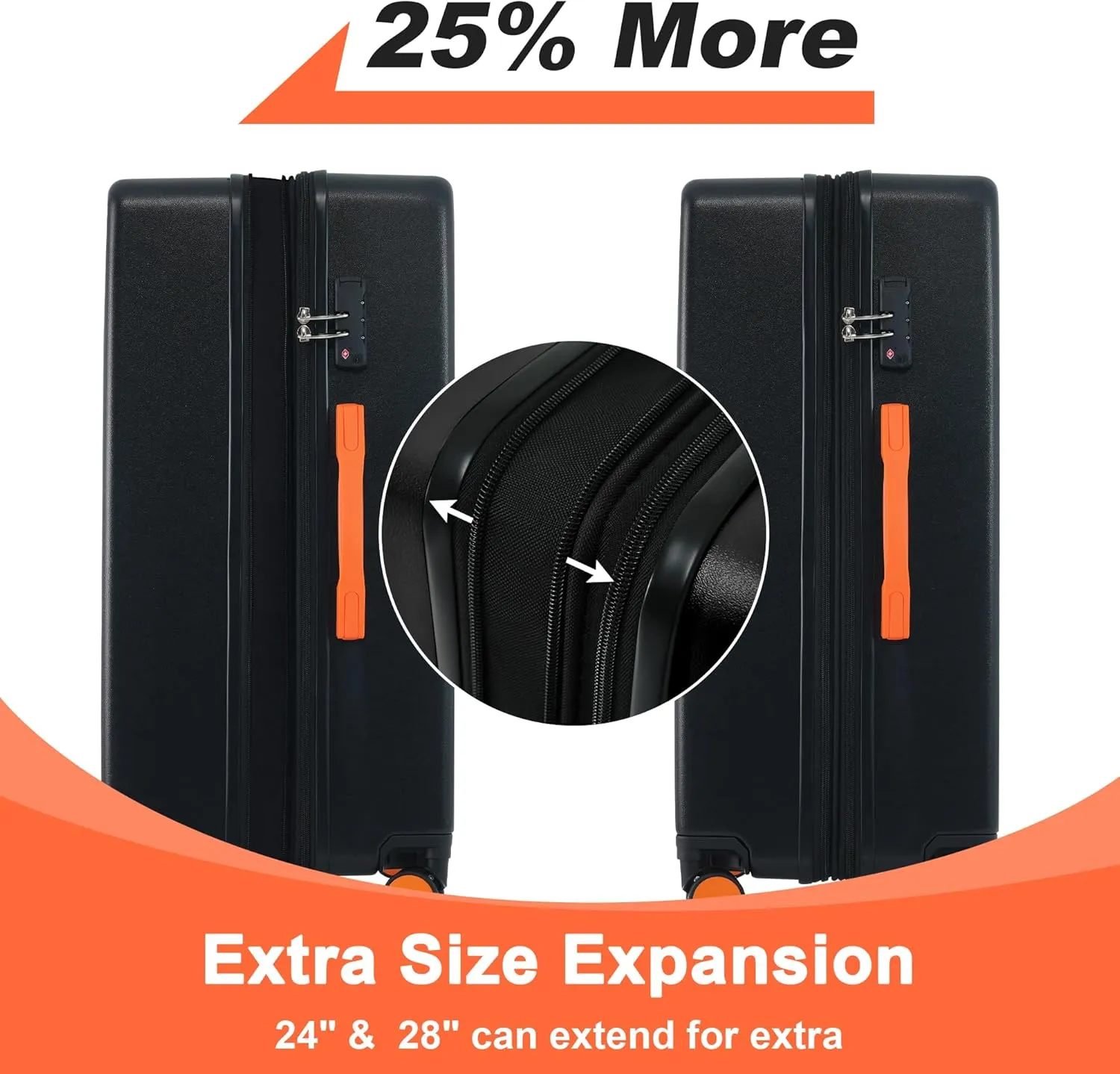 Merax Luggage Sets, Contrast Color 3 Piece 20"  24"  28" Luggage Set Hardside Spinner Suitcase with TSA Lock, Black