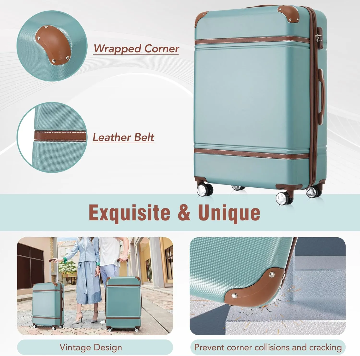 Merax Luggage Sets, Hardshell Luggage Sets 3 Pieces 20" 28" Luggages and Cosmetic Case Spinner Suitcase with TSA Lock Lightweight, Green