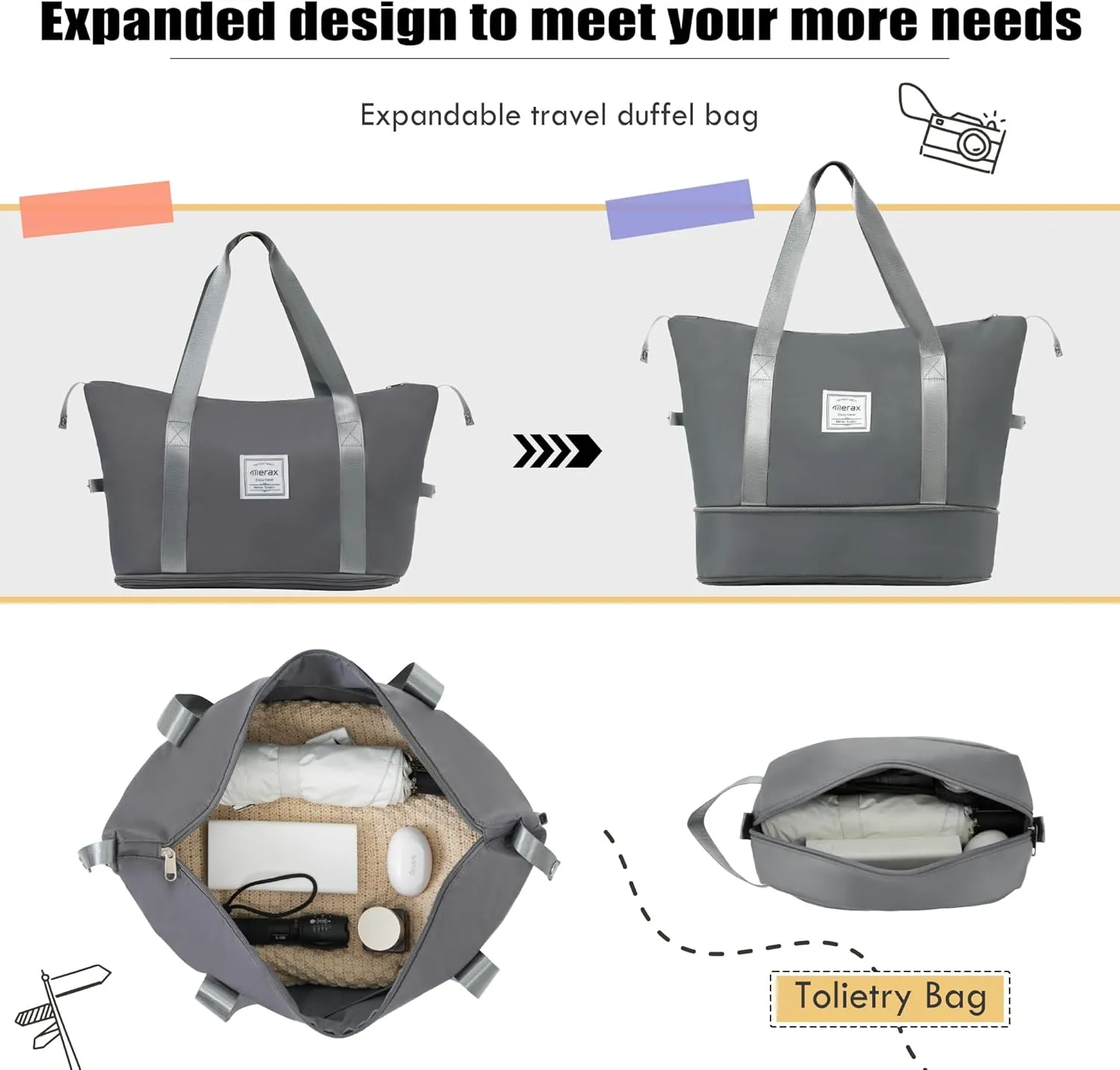 Merax Softside Luggage Set, Travel Suitcase Expandable Lightweight, 3 Piece Luggage Sets with Duffel Bag 22" 26" 30" Suitcase with TSA Lock Spinner Wheels,Grey