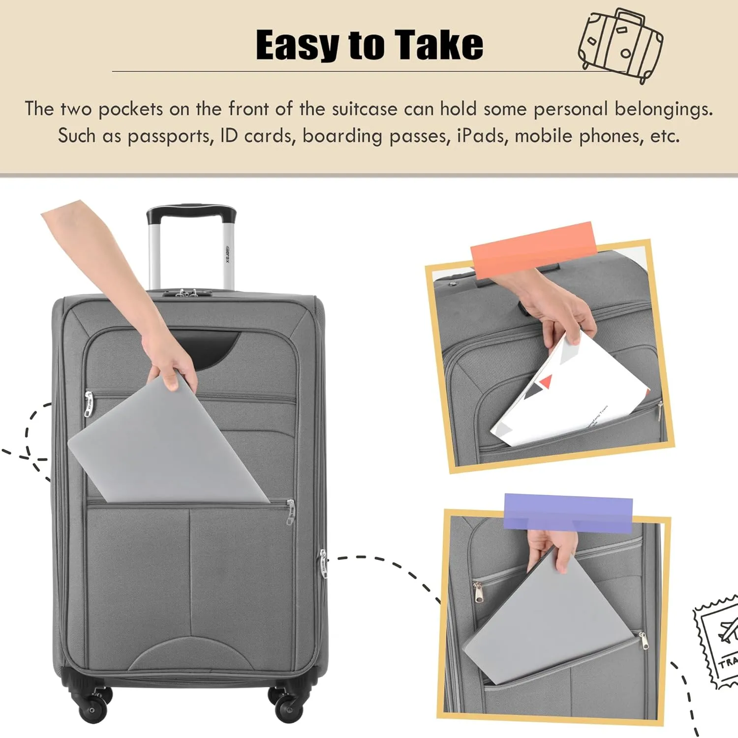 Merax Softside Luggage Set, Travel Suitcase Expandable Lightweight, 3 Piece Luggage Sets with Duffel Bag 22" 26" 30" Suitcase with TSA Lock Spinner Wheels,Grey