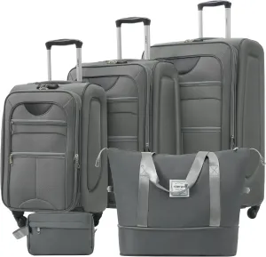 Merax Softside Luggage Set, Travel Suitcase Expandable Lightweight, 3 Piece Luggage Sets with Duffel Bag 22" 26" 30" Suitcase with TSA Lock Spinner Wheels,Grey