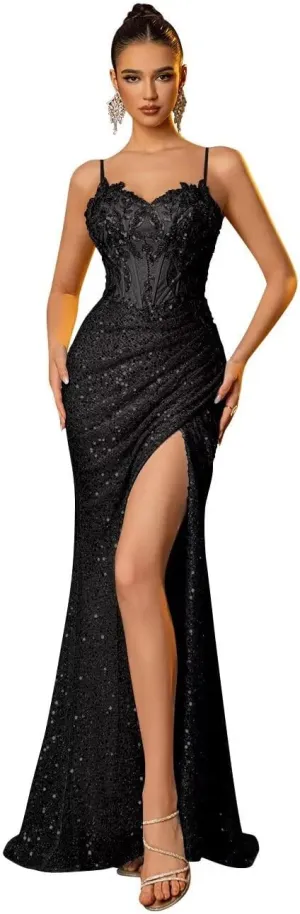 Mermaid Evening Gowns for Women Formal Sequin Prom Dresses with Slit Beaded Sparkly Homecoming Dresses Long 2025