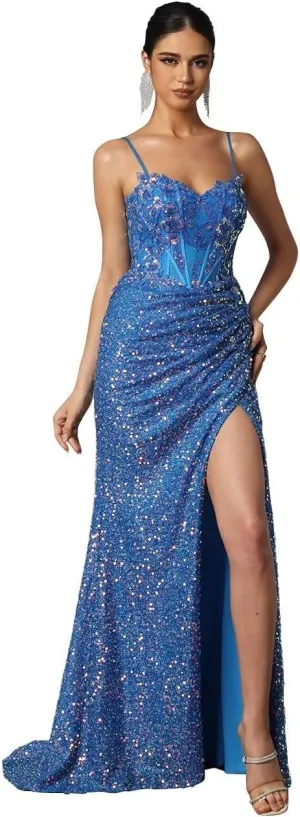 Mermaid Evening Gowns for Women Formal Sequin Prom Dresses with Slit Beaded Sparkly Homecoming Dresses Long 2025
