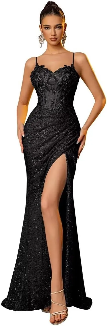 Mermaid Evening Gowns for Women Formal Sequin Prom Dresses with Slit Beaded Sparkly Homecoming Dresses Long 2025