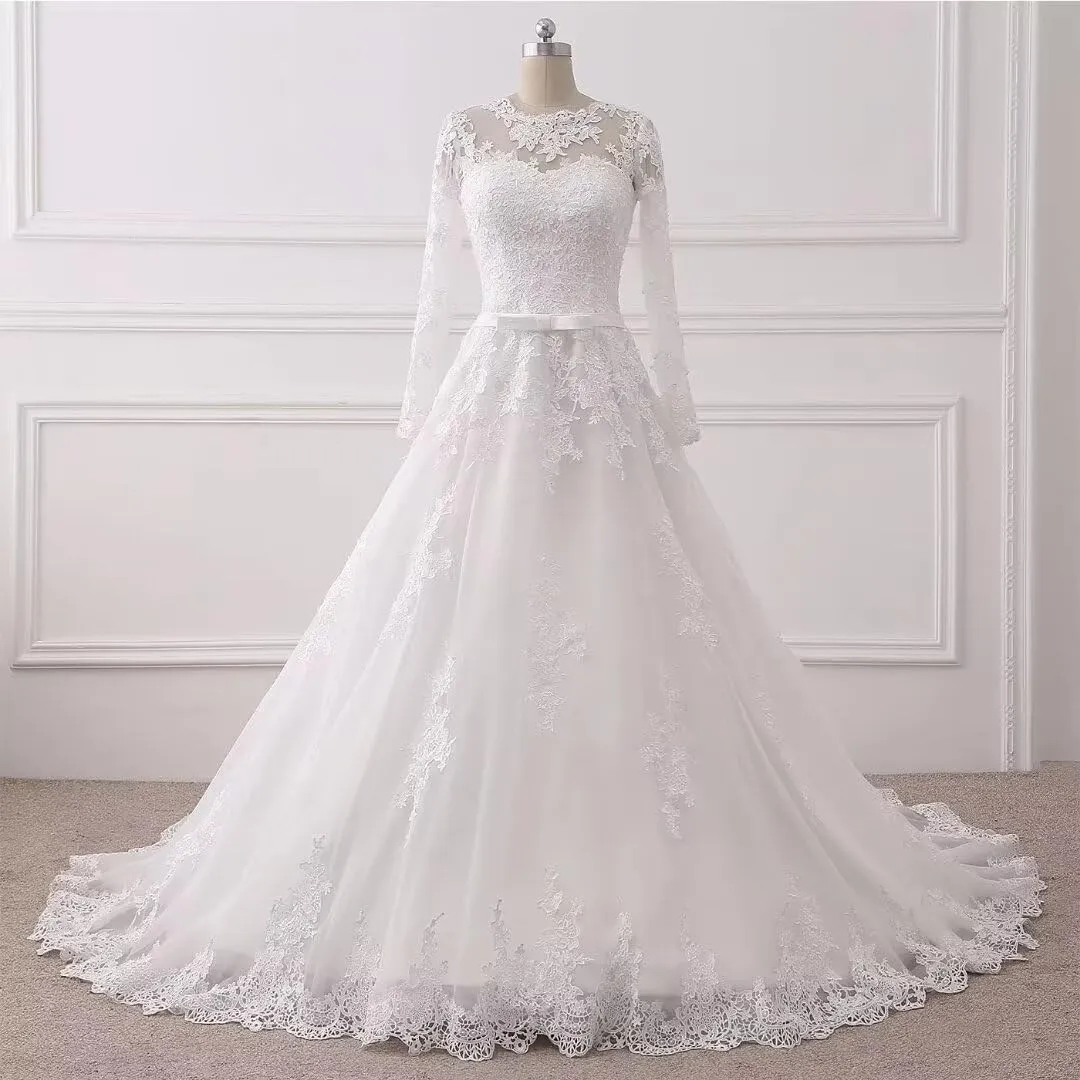 Mermaid Long Sleeve Wedding Dresses for Bride Lace Applique V-Neck Boho Bridal Dress with Train