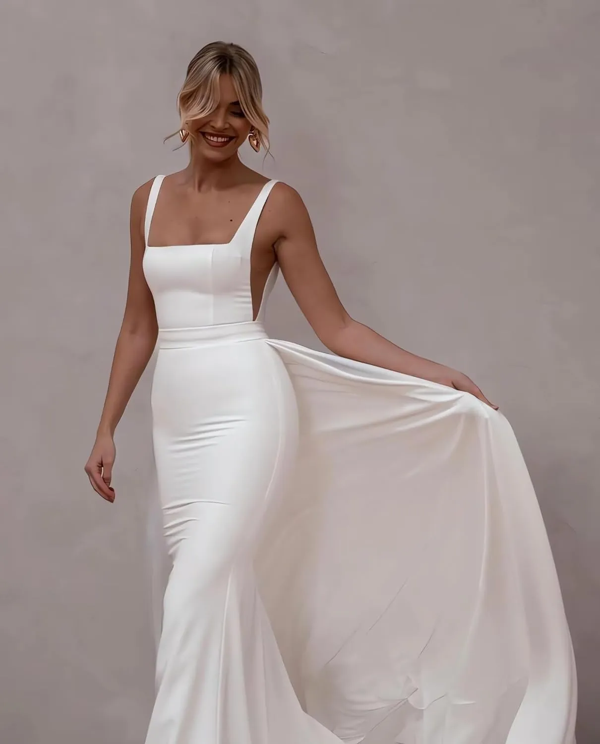 Mermaid Long Sleeve Wedding Dresses for Bride Lace Applique V-Neck Boho Bridal Dress with Train