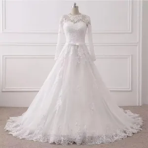 Mermaid Long Sleeve Wedding Dresses for Bride Lace Applique V-Neck Boho Bridal Dress with Train