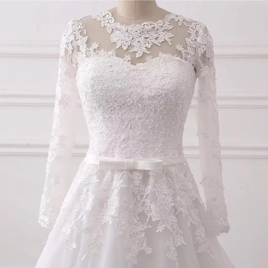 Mermaid Long Sleeve Wedding Dresses for Bride Lace Applique V-Neck Boho Bridal Dress with Train