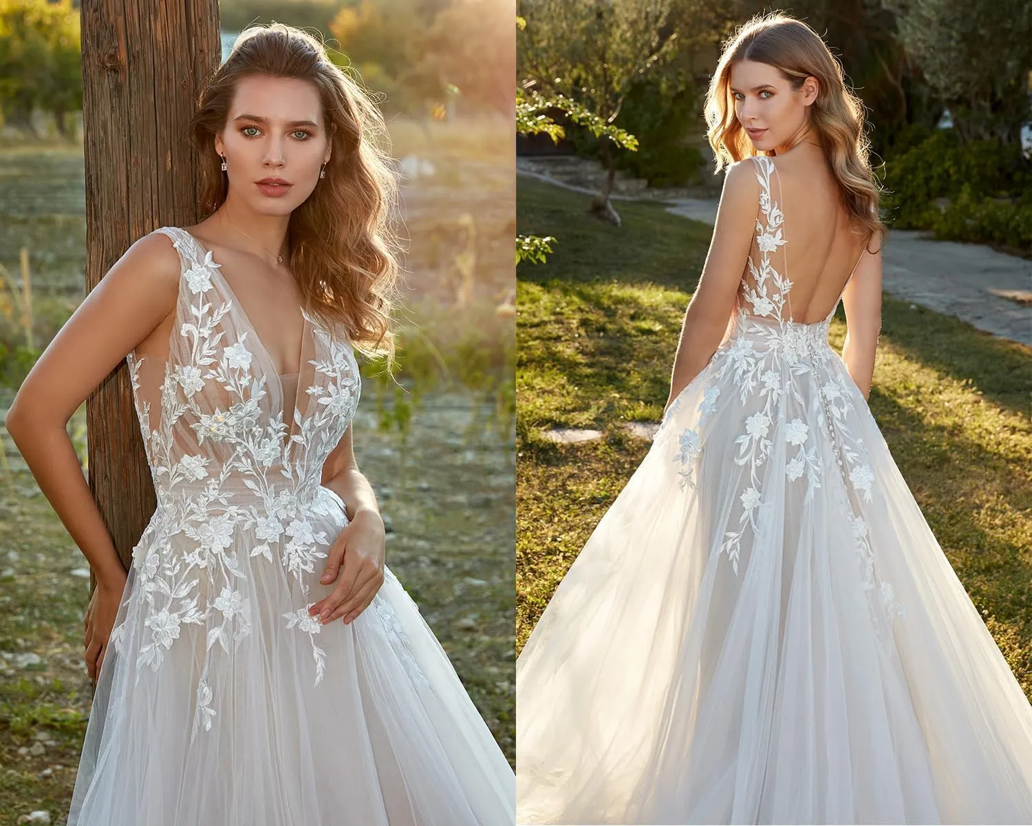 Mermaid Long Sleeve Wedding Dresses for Bride Lace Applique V-Neck Boho Bridal Dress with Train