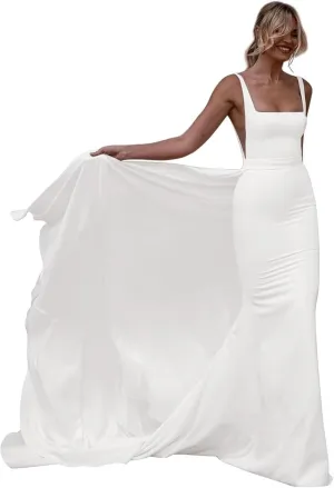 Mermaid Wedding Dresses for Bride Lace Beach Tulle Applique V-Neck Boho Bridal Dress for Bride with Train