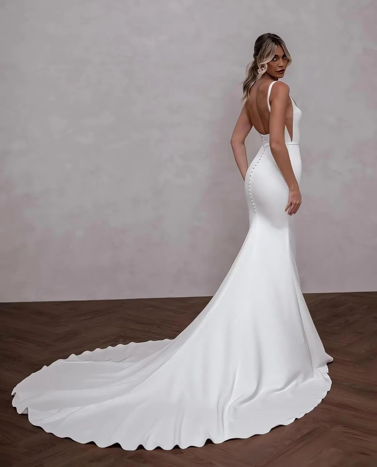 Mermaid Wedding Dresses for Bride Lace Beach Tulle Applique V-Neck Boho Bridal Dress for Bride with Train
