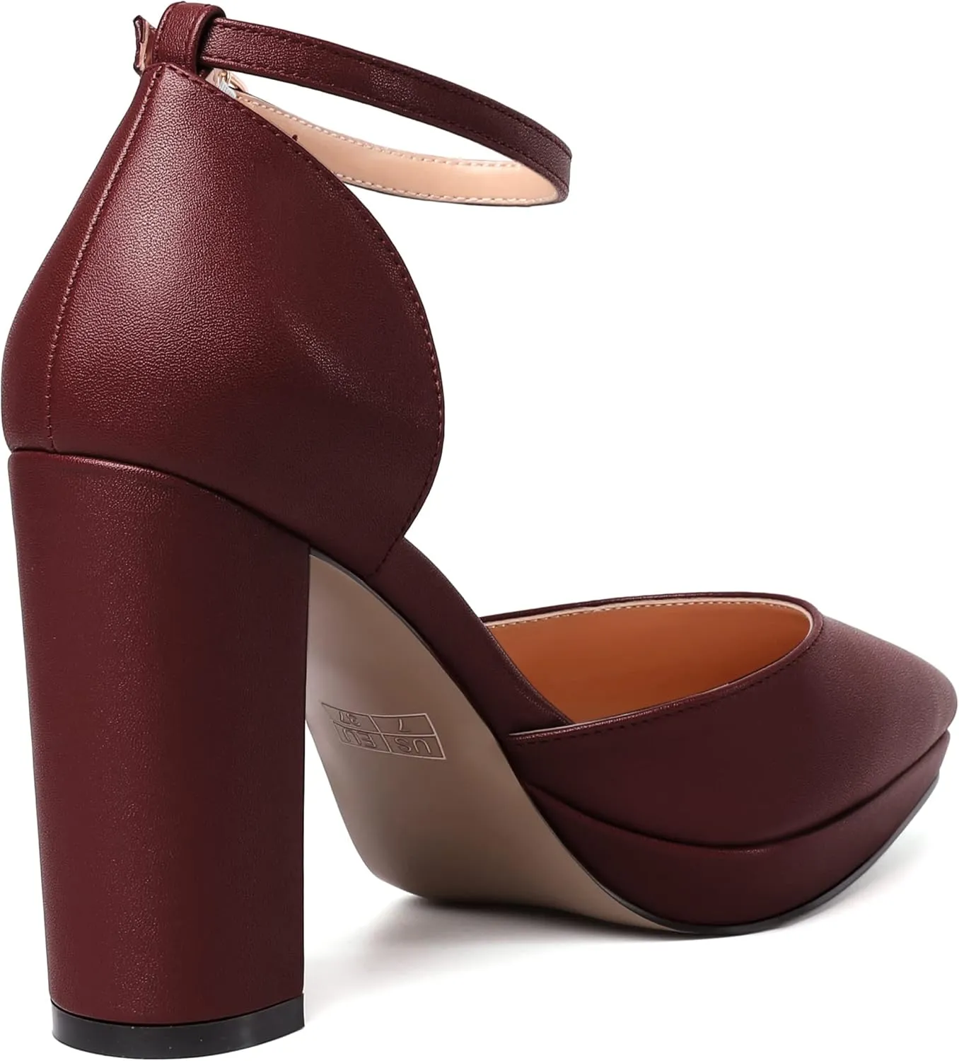 MERRORI Womens Ankle Strap Matte Dress Pointed Toe Evening Buckle Platform Chunky High Heel Pumps Shoes 4 Inch