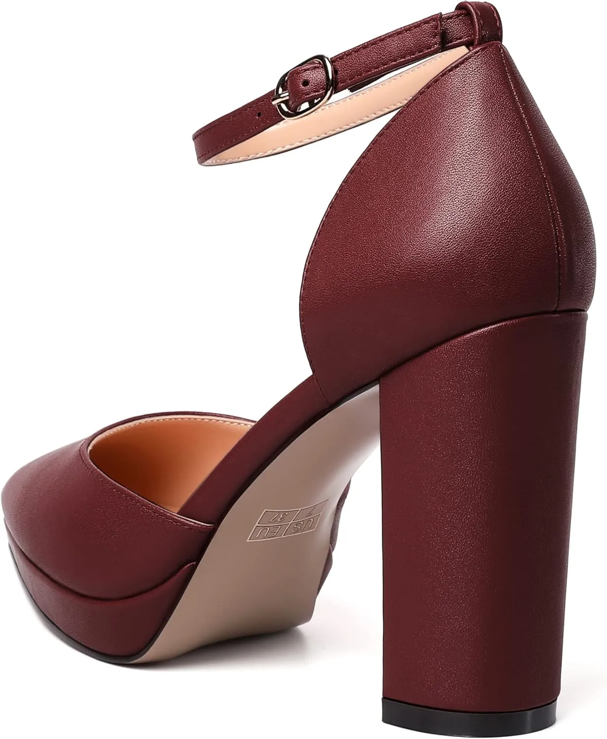 MERRORI Womens Ankle Strap Matte Dress Pointed Toe Evening Buckle Platform Chunky High Heel Pumps Shoes 4 Inch