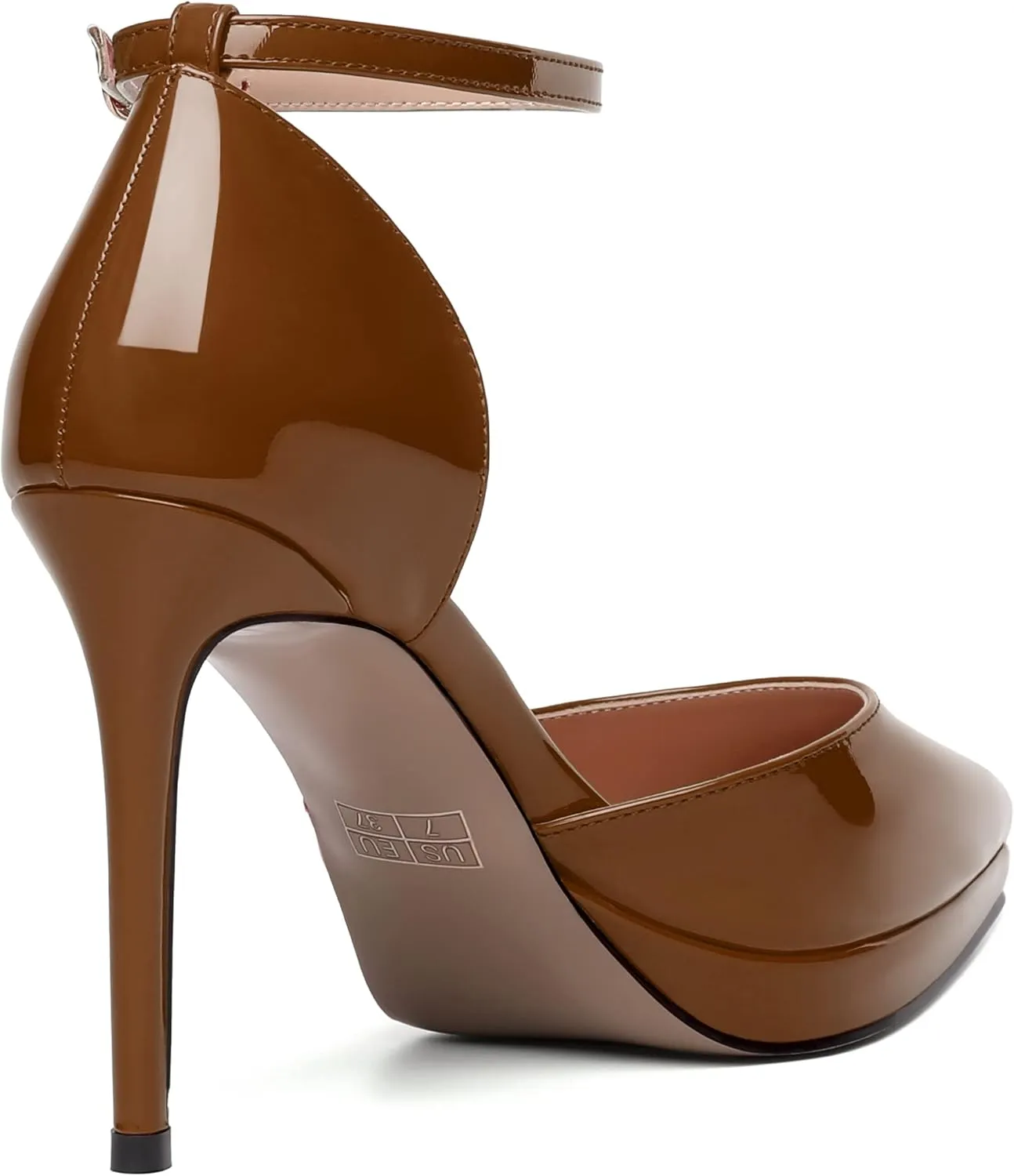 MERRORI Womens Buckle Patent Evening Sexy Solid Platform Pointed Toe Ankle Strap Stiletto High Heel Pumps Shoes 4 Inch