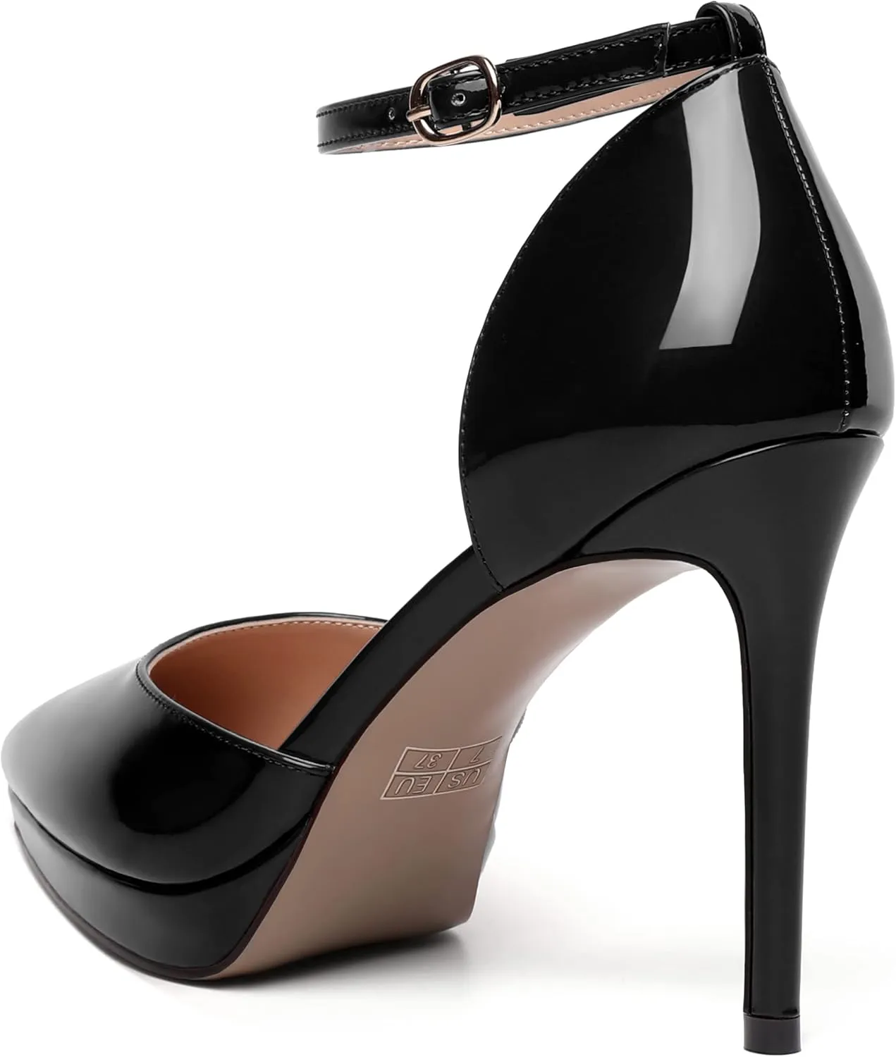 MERRORI Womens Buckle Patent Evening Sexy Solid Platform Pointed Toe Ankle Strap Stiletto High Heel Pumps Shoes 4 Inch